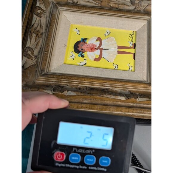 Signed "Chabela" Oil on Board Painting Girl with snack Ornate Wood Frame - Picture 9 of 9